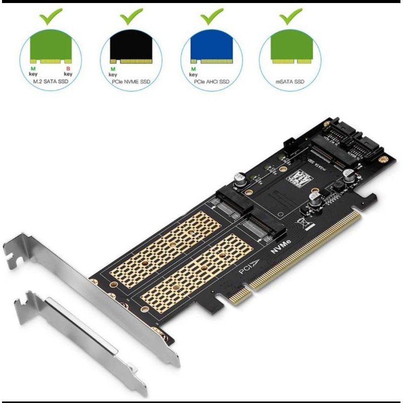 (3 in 1)Car chuyển đổi PCi-E 3.0×16 sang M2 SSD PCIe,M2 Msata, NVMe m2(còn hàng)