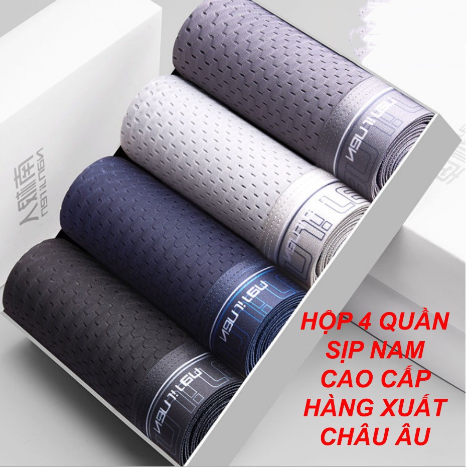 [HÀNG LOẠI 1] Hộp 4 quần lót nam cao cấp,quần sịp nam vải lưới thun lạnh thoáng mát, co giãn đàn hồi, kháng khuẩn tốt.