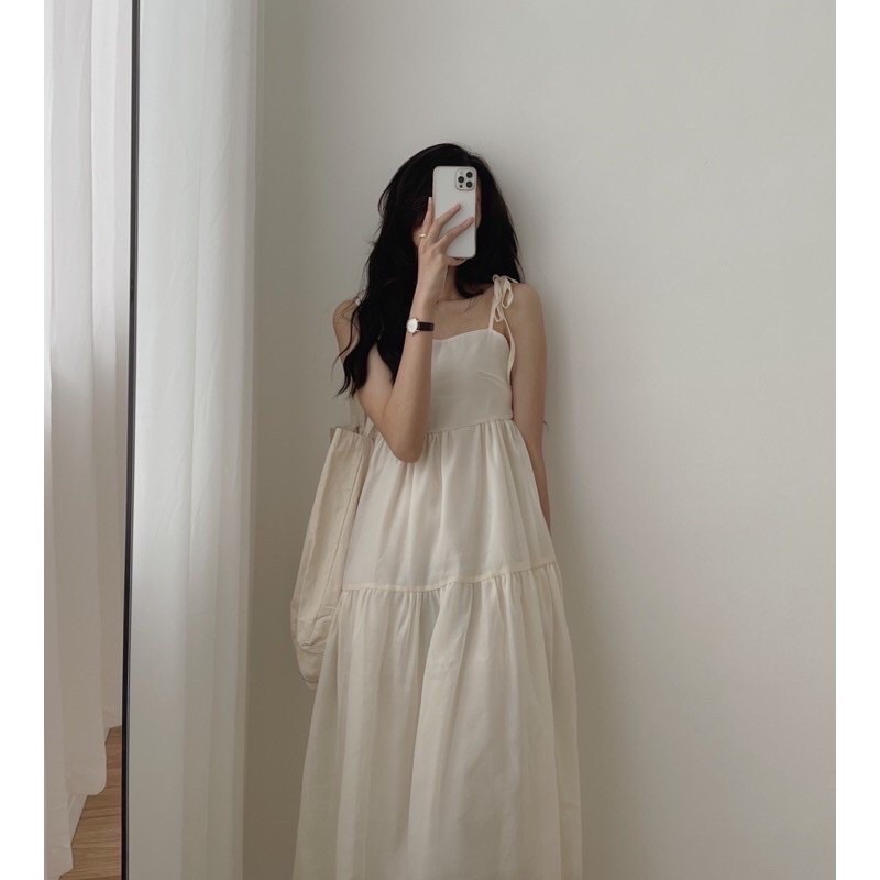 Đầm – Váy 2 dây maxi babydoll buộc vai 2 lớp voan tơ Hàn quốc Maitrangshop92 – (TTA59)