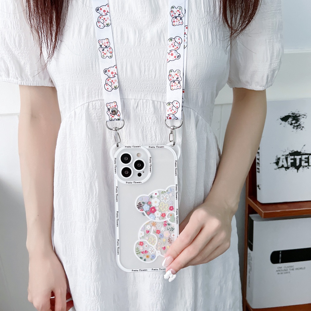 Ốp Điện Thoại Hình Gấu Có Dây Đeo Cho iphone 15 promax x xs xr 11 11promax 12promax 12pro 14 13 13promax 7 / 8 plus