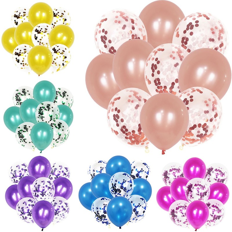 Set 10 Bong Bóng Cao Su Latex Phối Hoa Giấy Màu Kim Loại Kích Thước 12inch Trang Trí Tiệc Cưới/Sinh Nhật