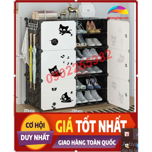 TỦ GIÀY LẮP GHÉP   ĐỂ GIÀY  8 Ô  CỬA TRẮNG TRONG SIÊU ĐẸP