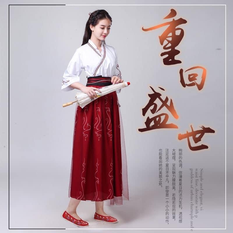 (Có sẵn) Hán phục cách tân váy đỏ thắt eo | BigBuy360 - bigbuy360.vn