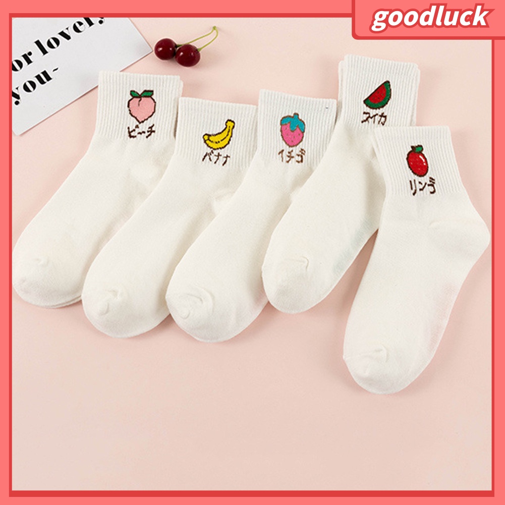 Vớ Cotton Cao Cổ In Họa Tiết Trái Cây Xinh Xắn Dành Cho Nữ