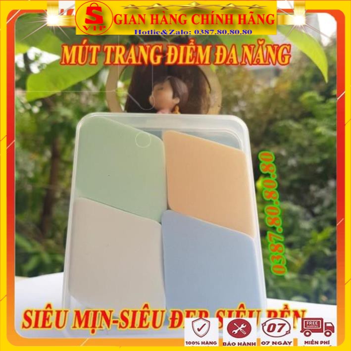 [ HÀNG XỊN - AUTH ] Sét 4 Bông mút trang điểm hình thoi cao cấp Sidumi hàn quốc/ Mút trang điểm có hộp tán kem nền BB CC