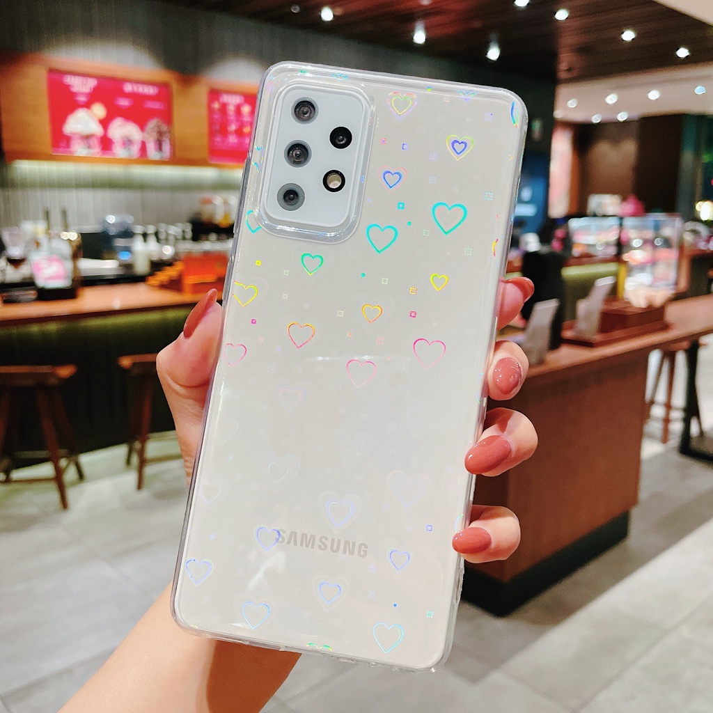 Ốp Điện Thoại Dẻo Màu Laser Hình Trái Tim Dễ Thương Cho Samsung Galaxy A51 A71 A31 A72 A52 A32 A12 S20FE S20 S21 Plus A21s Note 20 Ultra