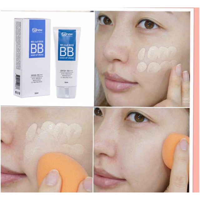 Bộ 2 kem nền BB CREAM che khuyết điểm, lỳ da và kiềm dầu BENEW SNOW WHITEN 3IN1 Hàn quốc 50ml/Hộp- Hàng chính hãng