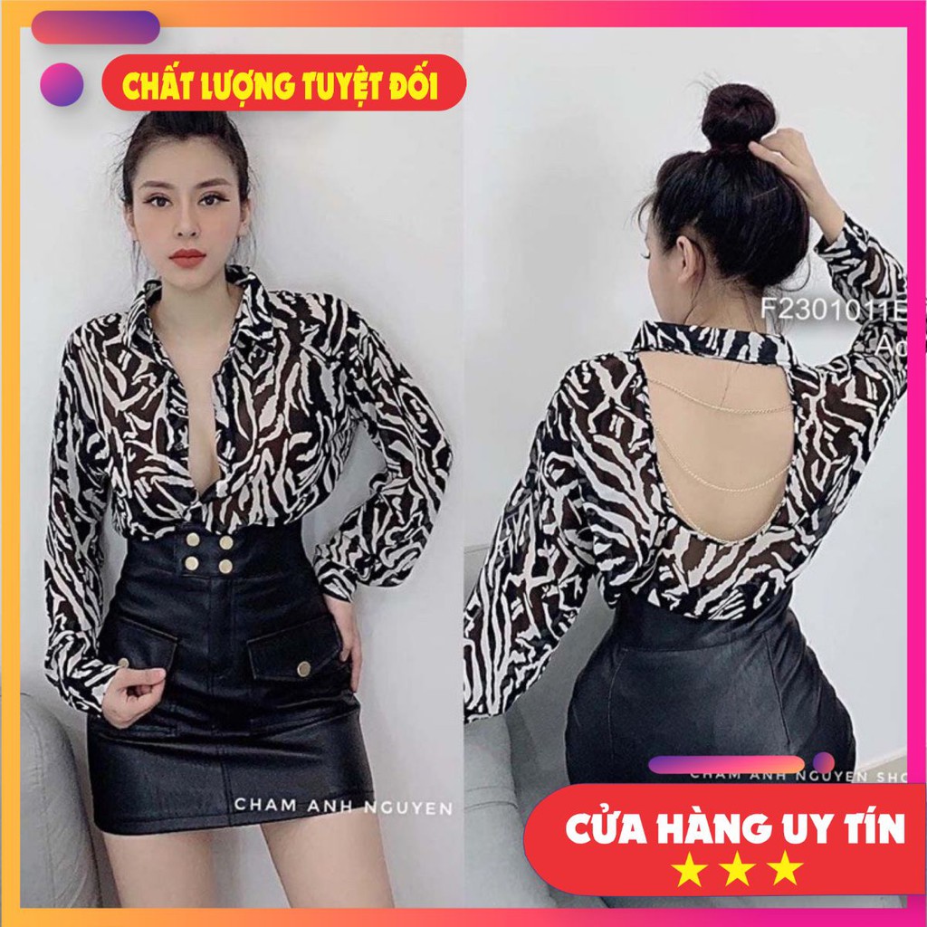 áo sơ mi hở lưng đan dây xích