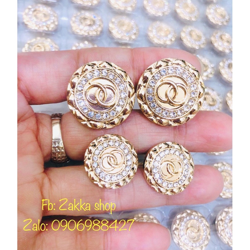 Set 10 Nút, Cúc áo kim loại cao cấp có đính hạt 2 size 1.8cm và 2.3cm