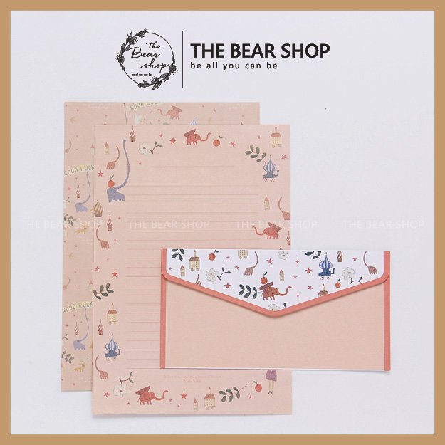 Set giấy viết thư size A5 kèm bao thư nhiều mẫu cute hàng loại 1 - The Bear Shop