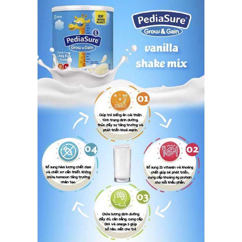 Sữa bột Pediasure hươu cao cổ Pediasure Grow & Gain Hương vani 400g - hàng Mỹ