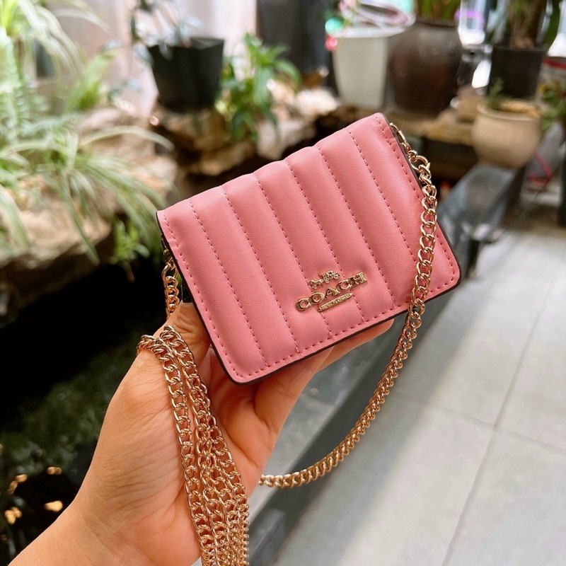 TNS-Ví card-holder đeo chéo nhiều ngăn siêu hottrend Coashi cardholder wallet on chain-chần trám màu hồng đẹp xuất sắc