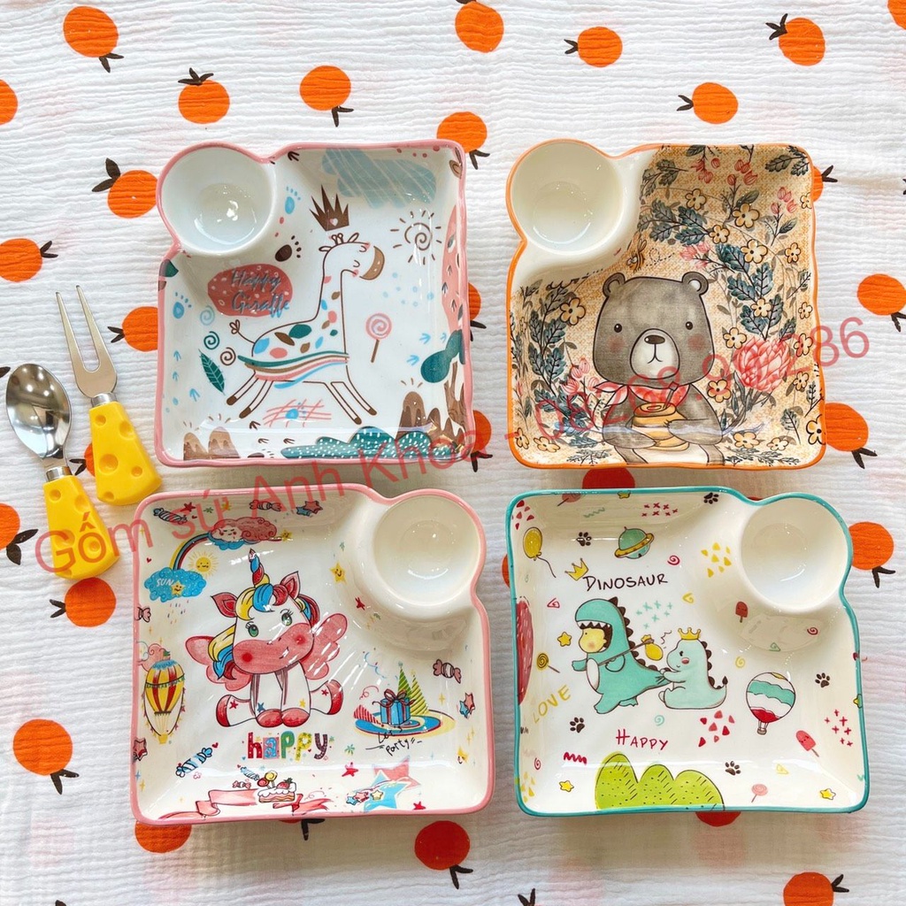 Bát Đĩa sứ Decor Chén Dĩa Sứ Dễ Thương Cute Cao Cấp cực kỳ xinh yêu Đĩa kèm ngăn chấm, trang trí món ăn cực đẹp