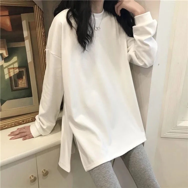 Áo Thun COZOK Tay Dài Cổ Tròn Xẻ Tà Thời Trang Dễ Phối Đồ Cho Nữ