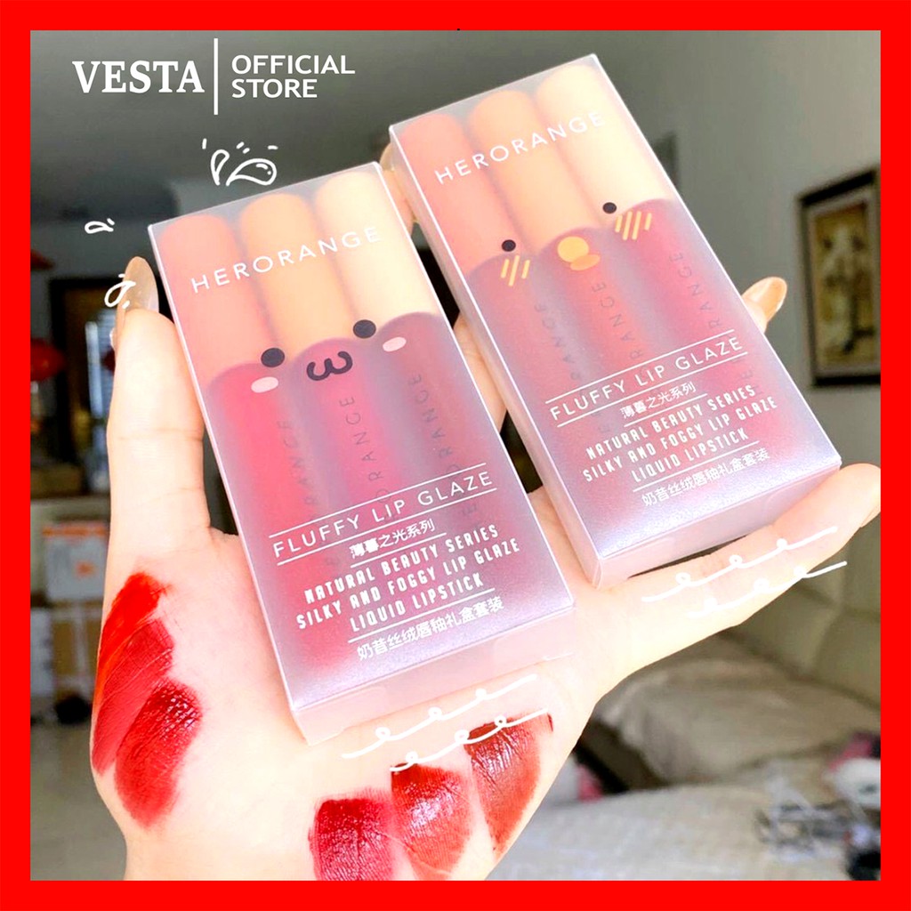 Son Kem Lì Herorange Set 3 Cây Fluffy Lip Glaze