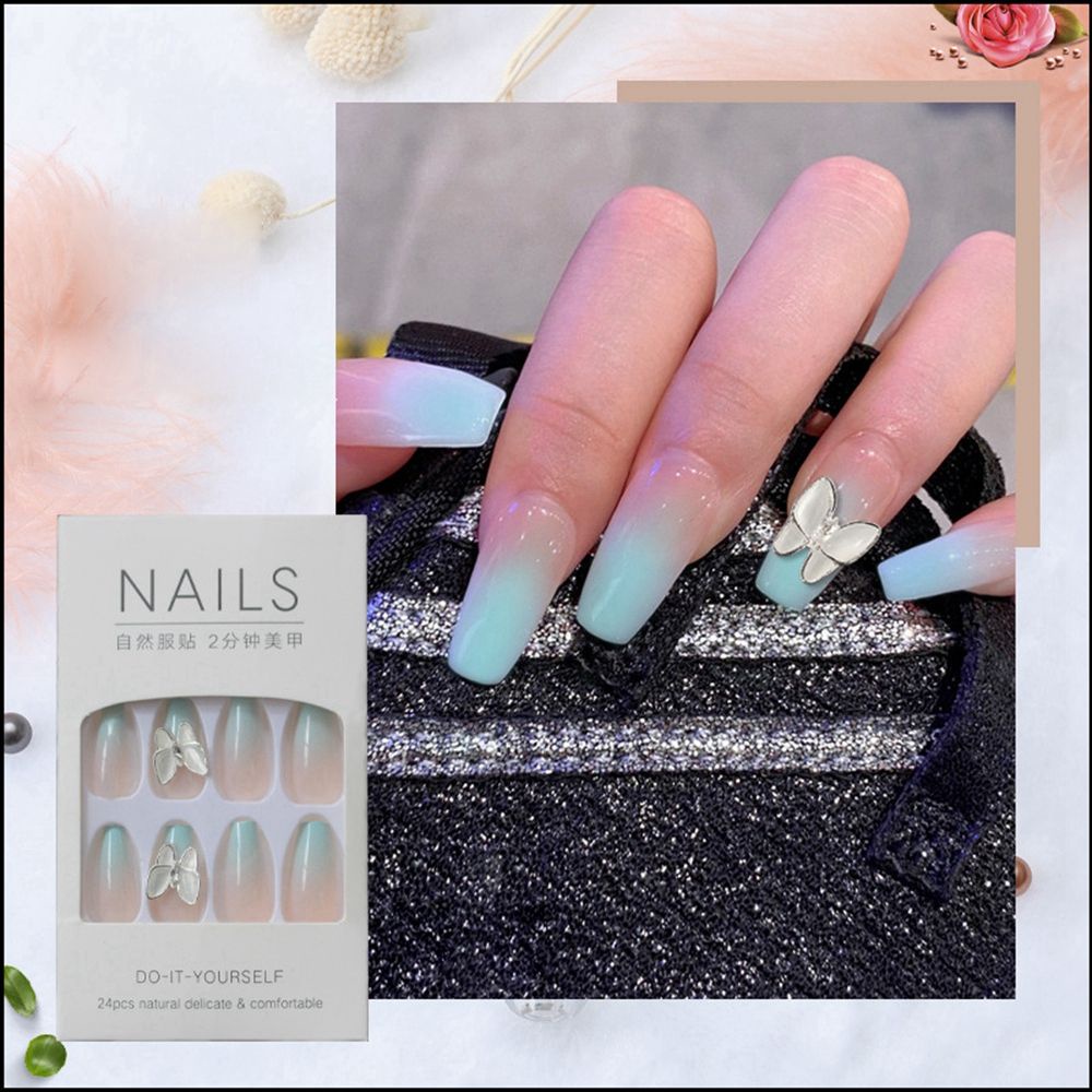 [Hàng mới về] Hộp 24 móng tay giả thiết kế có thể tháo rời phong cách Pháp