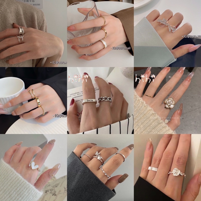 Set nhẫn mạ bạc Hàn Quốc unisex phù hợp cả nam nữ thời trang độc lạ hot trend