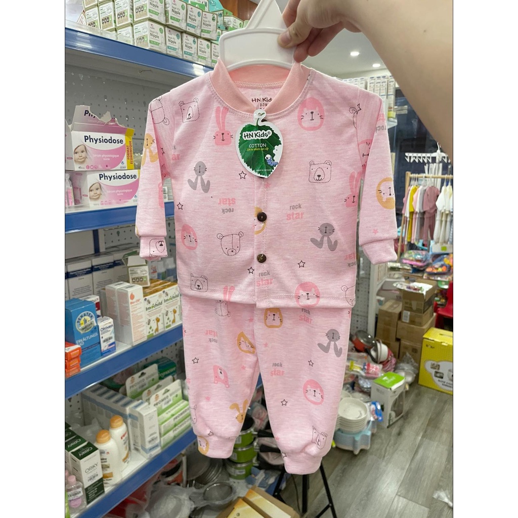 [Form nhỏ] Bộ dài hnkids cúc giữa cotton nỉ, bộ dài tay cho bé trai bé gái