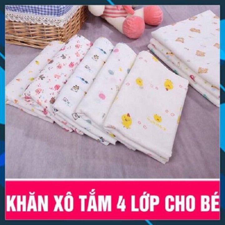 Khăn tắm xô in hoa văn 4 lớp - 2 lớp cho bé