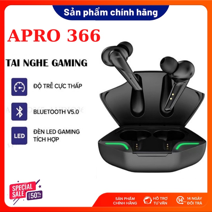 Tai nghe bluetooth gaming Apro366 5.0 TWS, Bass mạnh mẽ, độ trễ cực thấp khi chơi game-Bảo hành 12 tháng