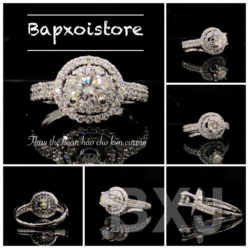 Moissanite-Nhẫn Moissanite e 5,5ly-6,0 ly (nước D, VVS1, Ex, kiểm định, khắc mã số cạnh) SIÊU TRẮNG SIÊU LỬA