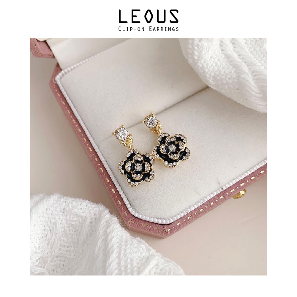 Khuyên tai kẹp không bấm lỗ chốt cố định K077 bằng hợp kim mạ vàng hình bông hoa đính đá dáng midi Leous Accessories