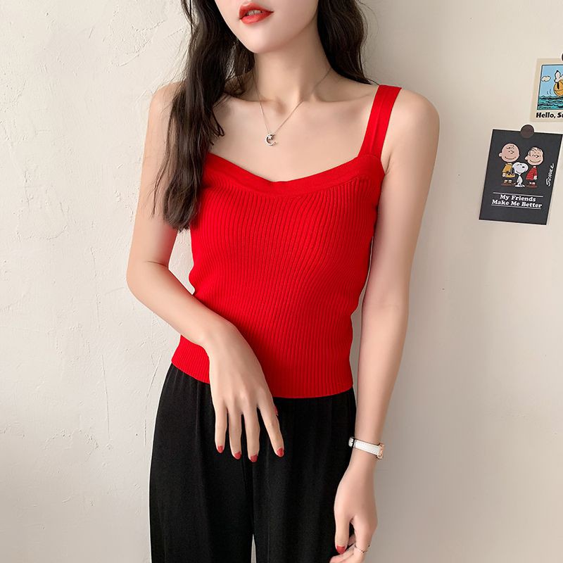 GENAISHA Áo hai dây dệt kim dáng ôm phong cách thời trang mùa hè 0304