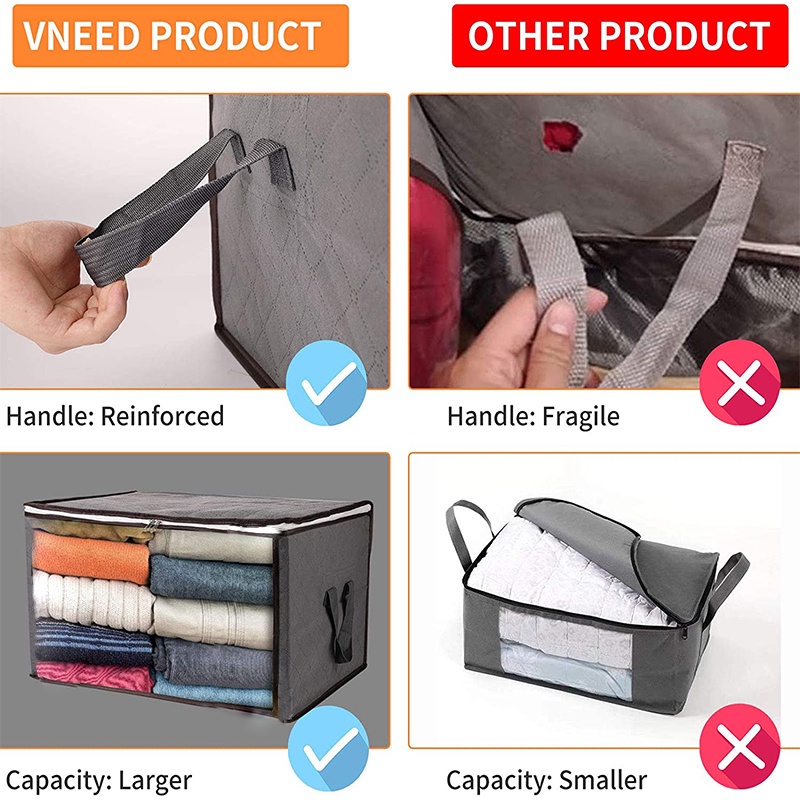 Túi đựng quần áo / chăn mền sức chứa lớn dày dặn mặt kiếng trong suốt có tay cầm và khóa kéo tiện dụng
