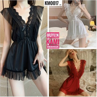 Váy ngủ lụa cổ V phối viền ren cao cấp