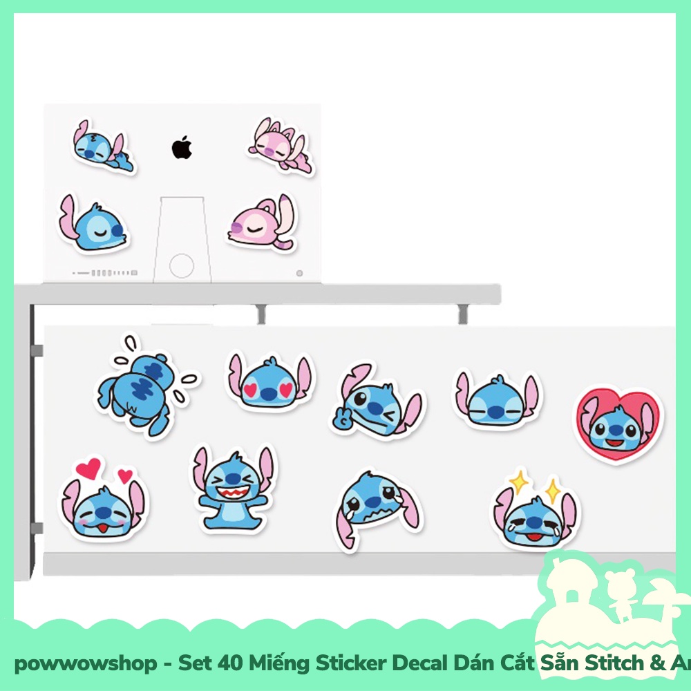 [Sẵn VN - Hỏa Tốc] Set 40 Miếng Sticker Decal Cắt Sẵn DIY Dán Trang Trí Vật Dụng Mẫu NV Hoạt Hình Stitch &amp; Angel Love S