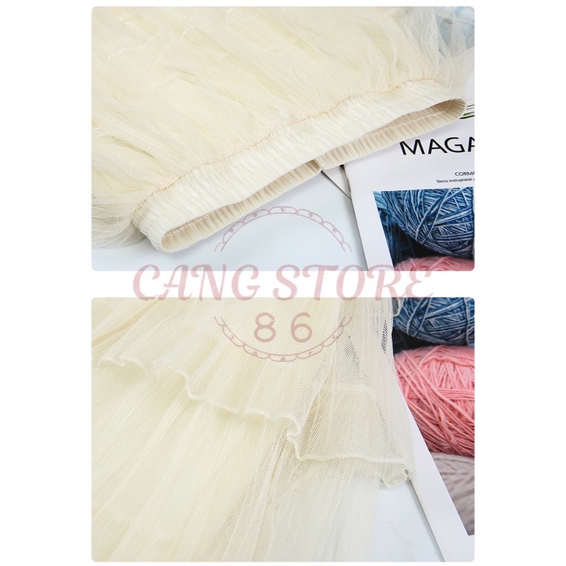 Chân váy xếp tầng 2 lớp - Chân váy dài midi bánh bèo lưng cao nhiều màu (Hàng Quảng Châu)