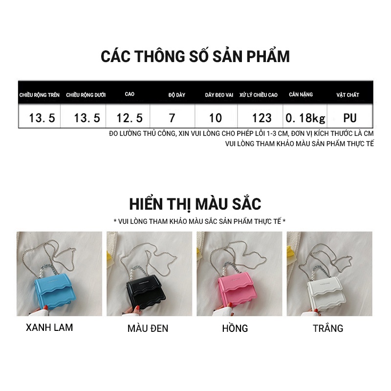 Túi Đeo Chéo Dáng Vuông Nhỏ Màu Trơn Đính Hạt Giả Ngọc Trai Phong Cách Mới 2022 NB00170