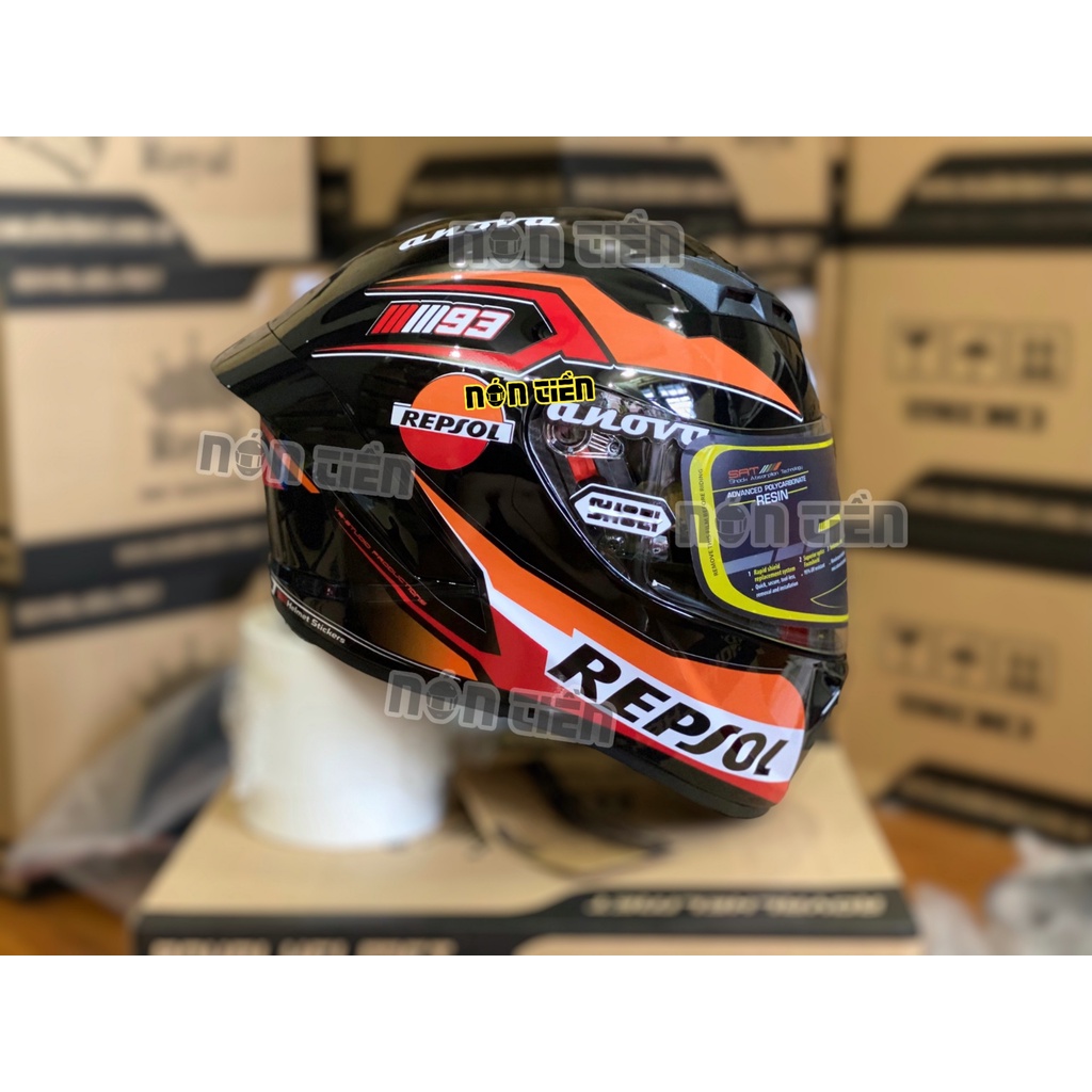 Mũ FullFace 2 Kính Royal M266 bản tem REPSOL MM93 cực đẹp, MUA 1 mũ TẶNG 1 quà , Bảo hành 12 tháng
