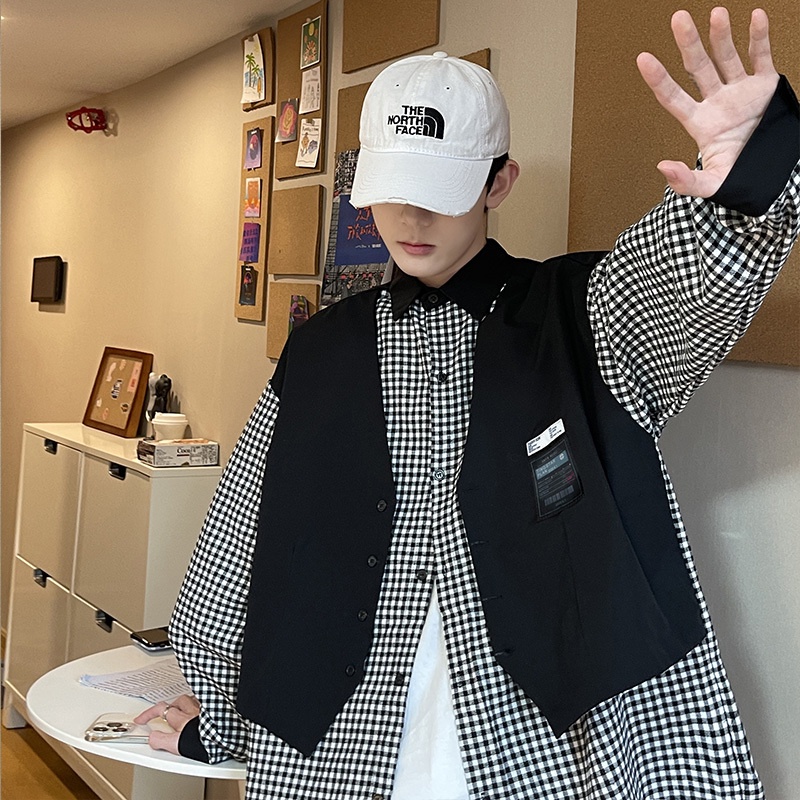 Áo sơ mi giả hai lớp phong cách hàn quốc thời trang cho nam nữ áo sơ mi nam dài tay from rộng simple dây kéo fashion  áo sơ mi trắng đen áo sơ mi kẻ sọc hàn quốc from rộng thiết kế nút