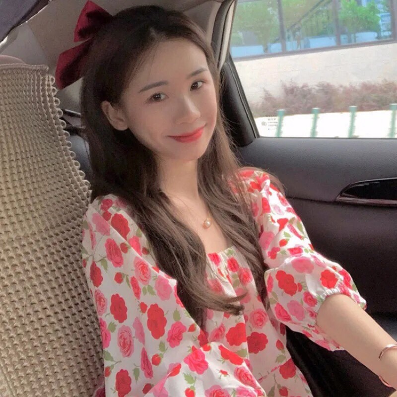 VÁY BABY DOLL HOA HỒNG, TAY PHỒNG XINH XẮN | BigBuy360 - bigbuy360.vn