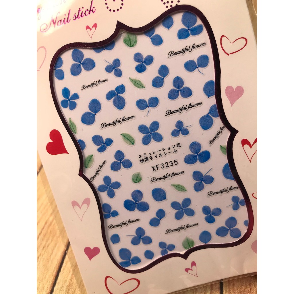 Hình dán móng tay Hoa giấy xanh XF3235