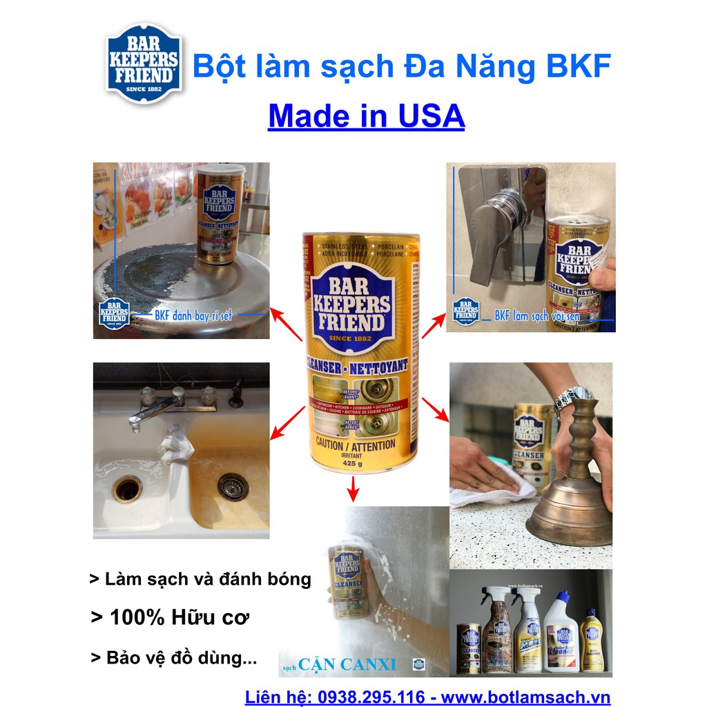 BKF làm sạch Vòi Sen Inox - Đánh bay rỉ sét - Tạo độ sáng bóng - USA - BKF 425g