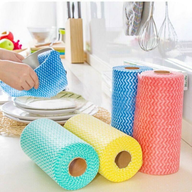 Cuộn 50 miếng giấy lau đa năng bằng vải không dệt nhiều màu#
