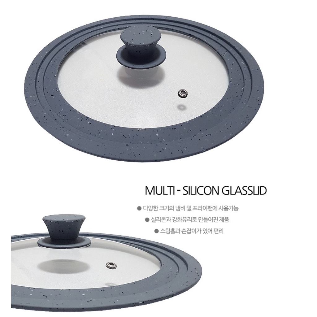 Nắp silicon 3 khấc cho chảo và nồi có kích thước 16/18/20/22/24/26cm màu xám xanh Hàn Quốc