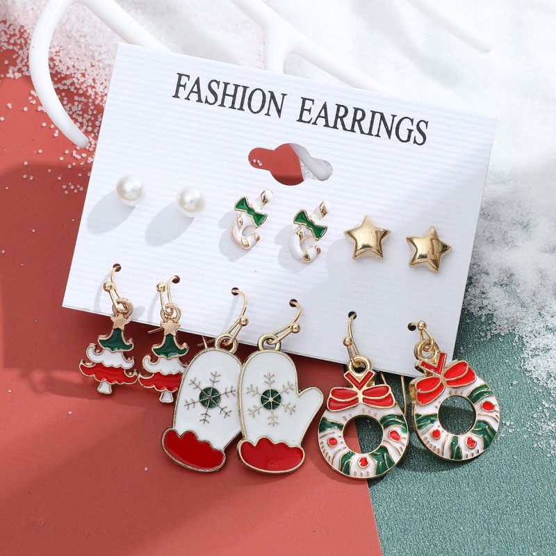 Bộ 6 Đôi Khuyên Tai Hình Ông Già Noel / Chuông / Găng Tay / Vớ Thời Trang Đa Năng Cho Nữ