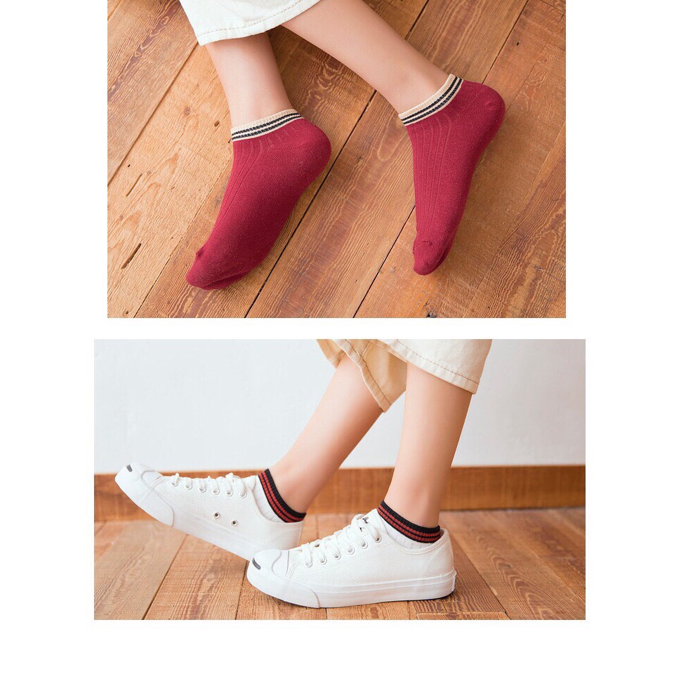 SET TẤT NGẮN CÔ NAM VỚ NGẮN CỔ NỮ BASIC THOẢNG KHÍ MỎNG NHẸ CỔ VIỀN VINTAGE