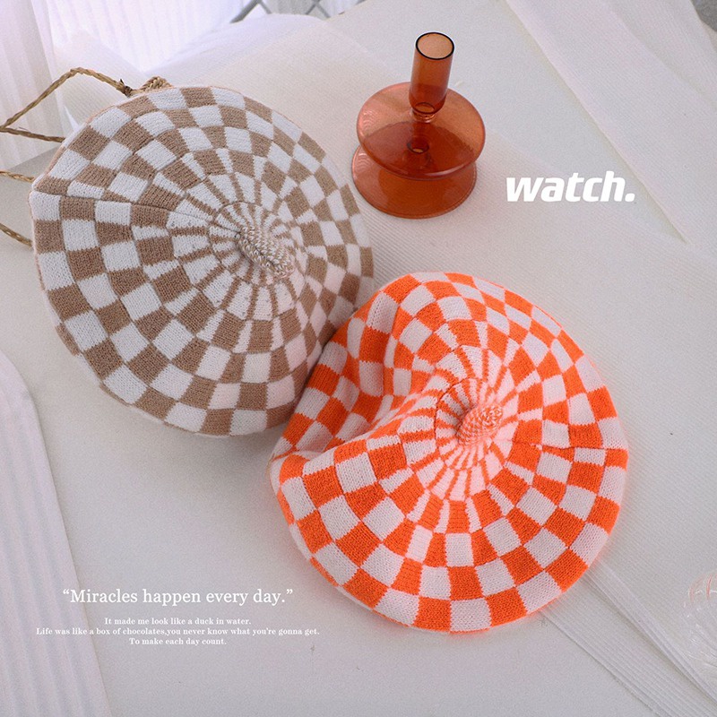 Mũ Beret Họa Tiết Caro Phong Cách Hàn Quốc Retro Phương Tây Cho Bé Trai Và Gái