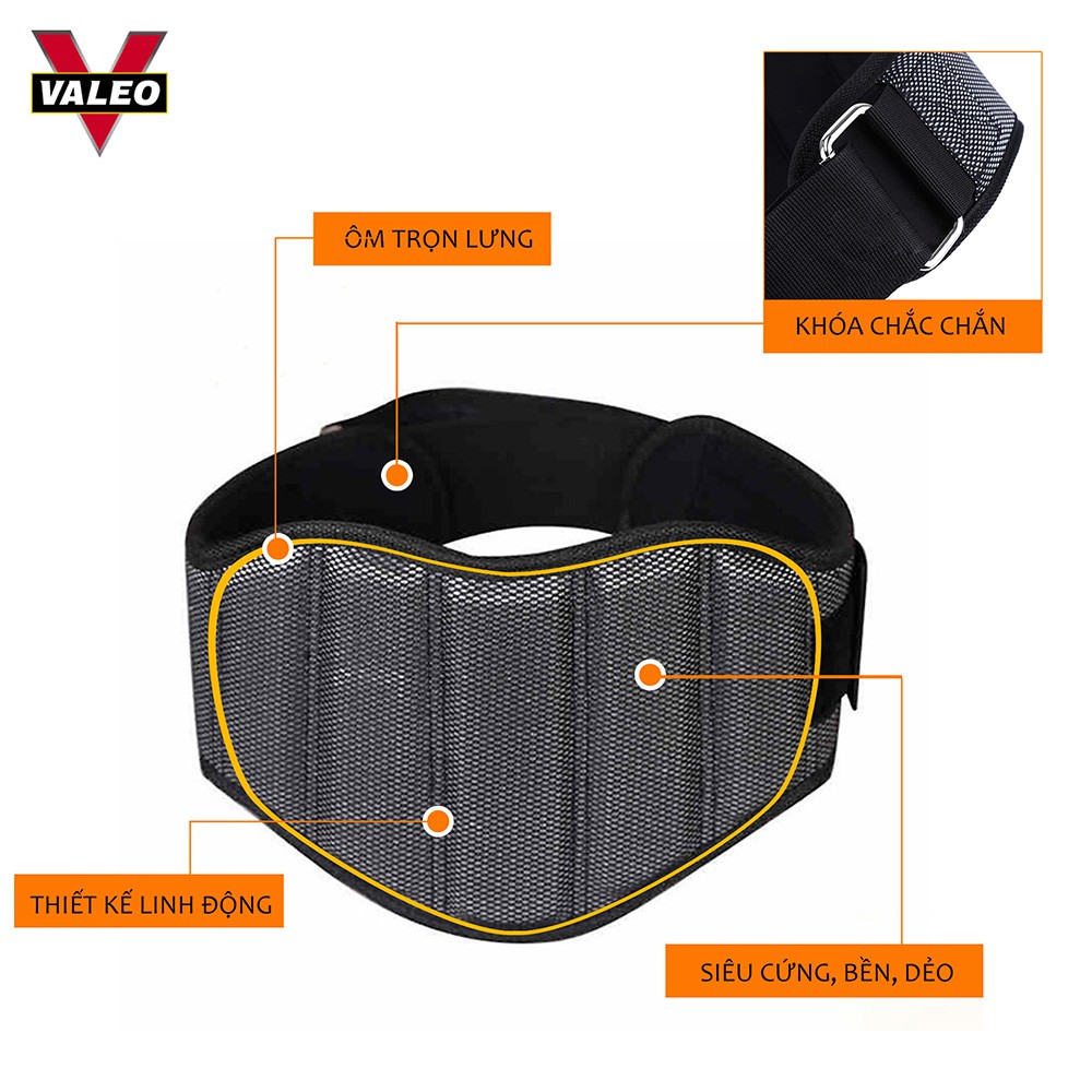 Đai Lưng Tập Gym - Đai Lưng Mềm Lục Giác Valeo Bản To 19.5cm