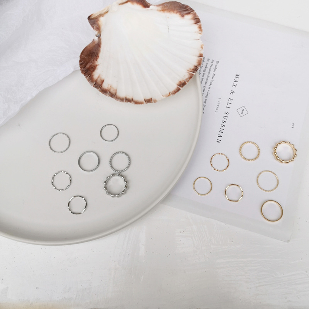 Bộ 7 Nhẫn Thiết Kế Giản Đơn Phong Cách Hàn Quốc Thanh Lịch Cho Nữ