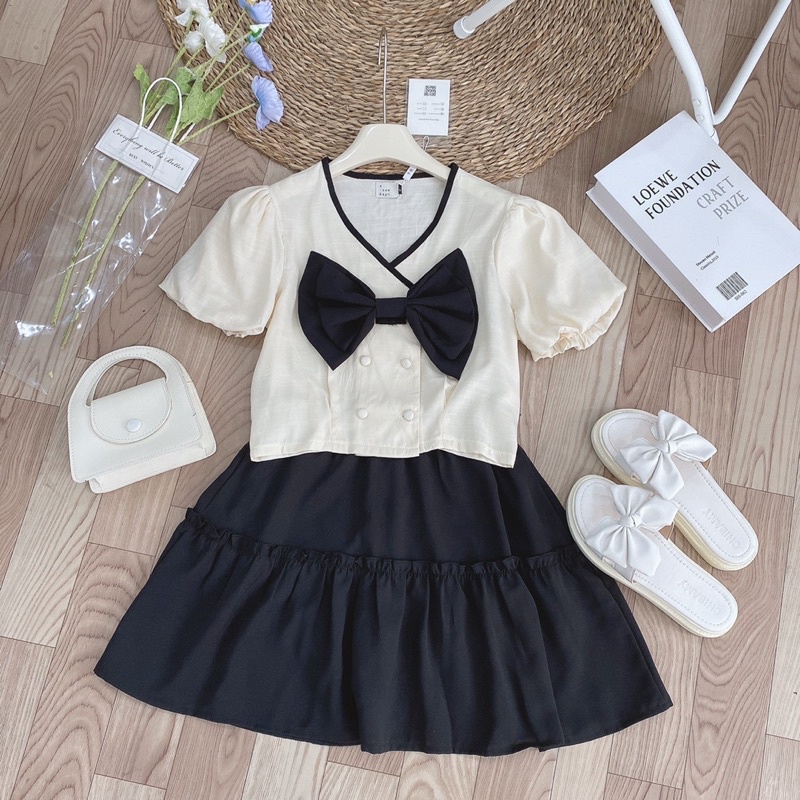 Set tơ baby bộ đũi lạnh nơ cổ cách điệu-Minxy shop