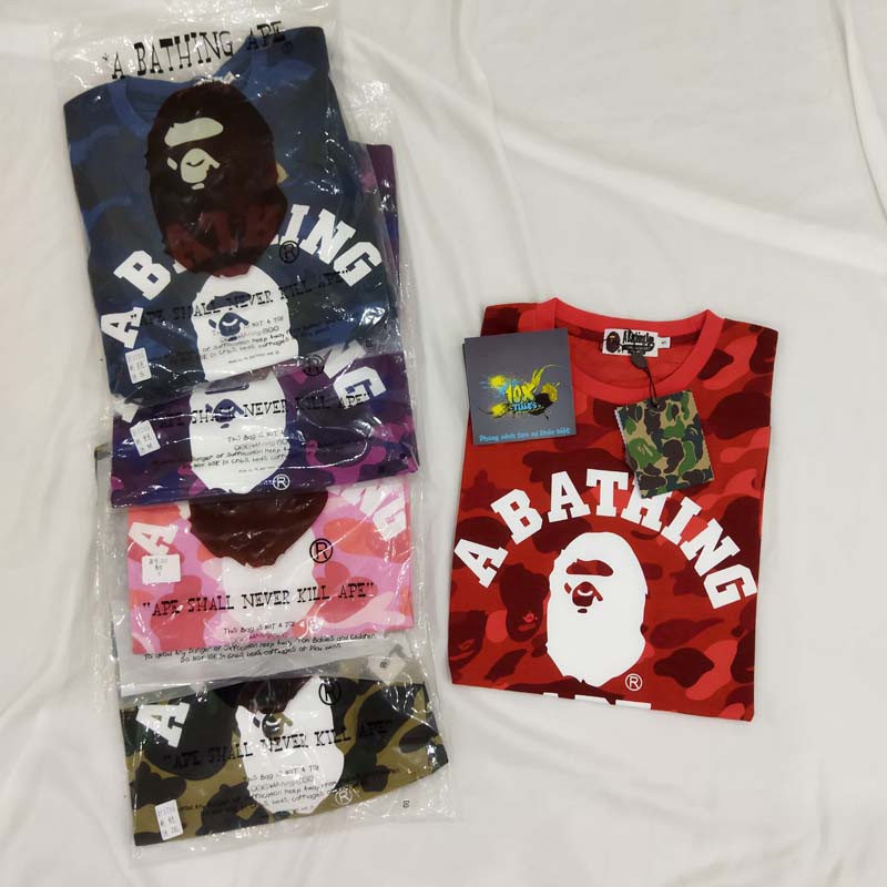 (5 màu) áo thun - phông bape cá mập camo nam nữ unisex form rộng tay lỡ 5 màu xanh dương, xanh lục, đỏ, hồng,tím