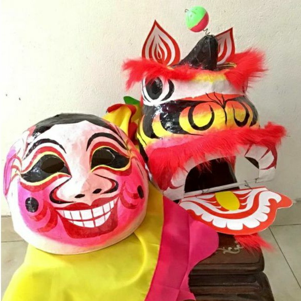 Đầu lân, đầu địa kèm quạt lông và đuôi lân cho bé chơi trung thu rằm cùng gia đình
