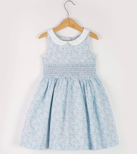 VÁY SMOCK XANH CHI TIẾT HOA VÀ CHIM NON 1Y-10Y