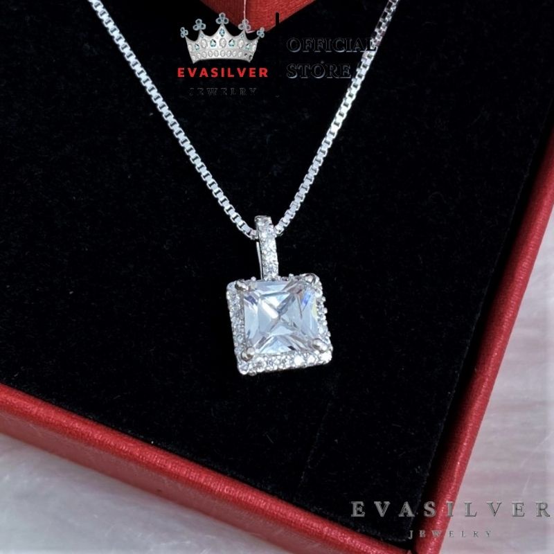 Dây chuyền bạc nữ mặt vuông đính đá lấp lánh, chất liệu bạc thật sang trọng - Trang sức bạc Evasilver