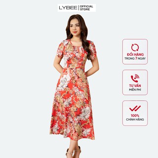 Đầm trung niên dáng xòe LYBEE vải lụa tuyết mềm mại 626